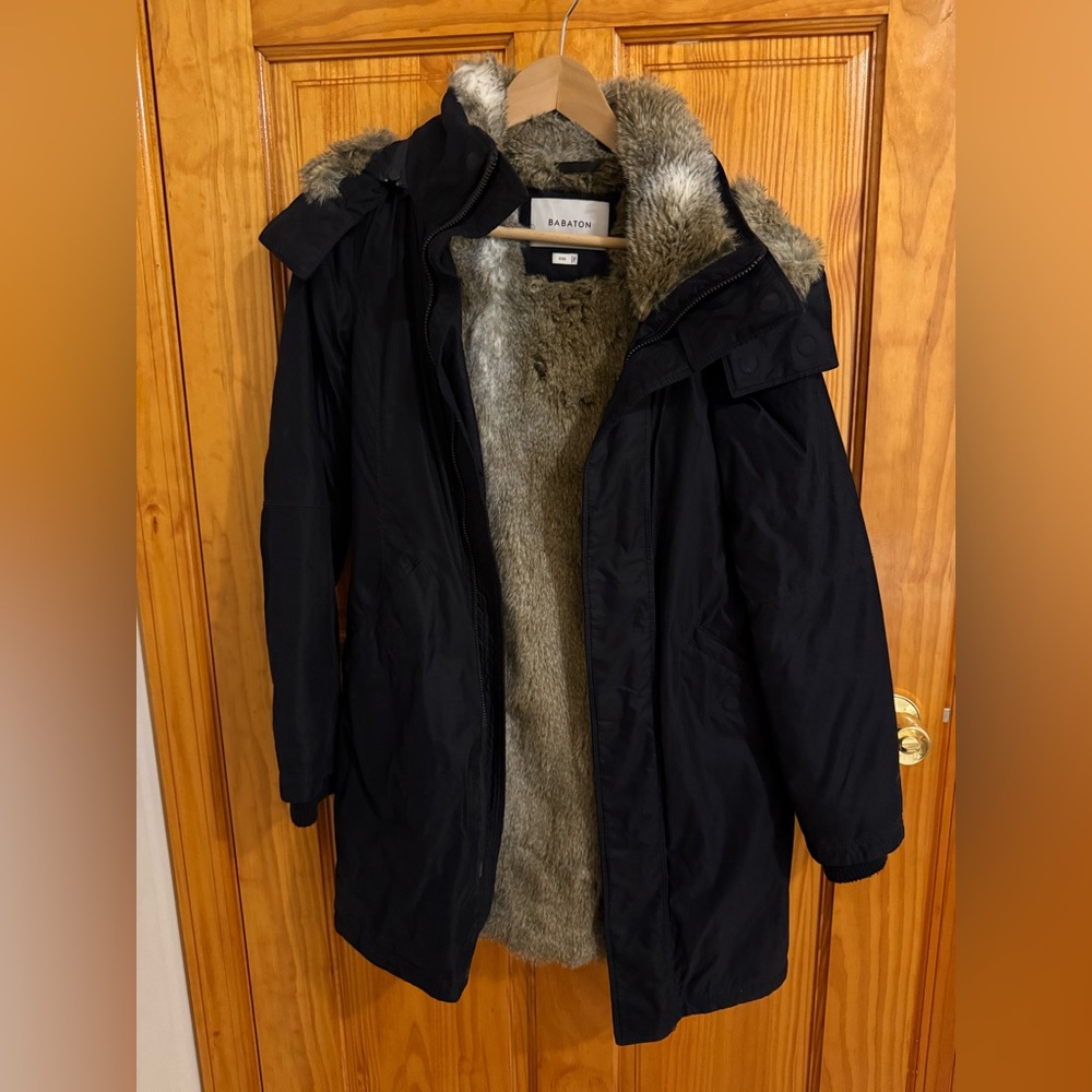 Babaton Black Oskar Coat with Faux Fur Lining